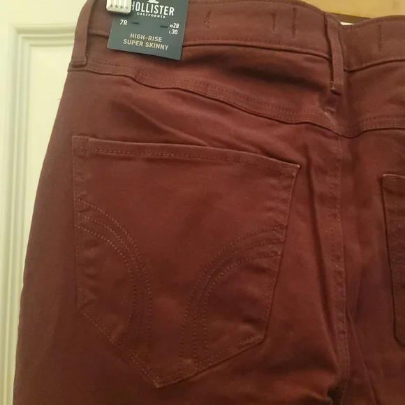 NWT jeans Hollister classic stretch high rise bodycon maroon burgundy denim 7 - Picture 4 of 6